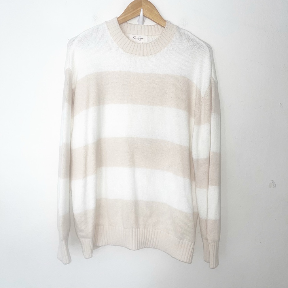 Jessica Simpson Cream & White Striped Colorblock Sweater Sz L Coastal Fisherman